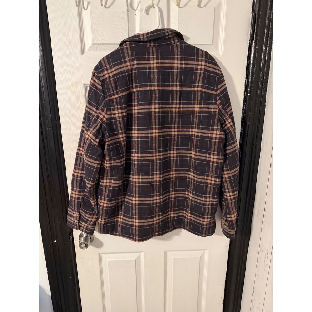 Levis Mens Quilted Lined Plaid Flannel Shirt Jacket Brown Tan Full Zip Large NWT